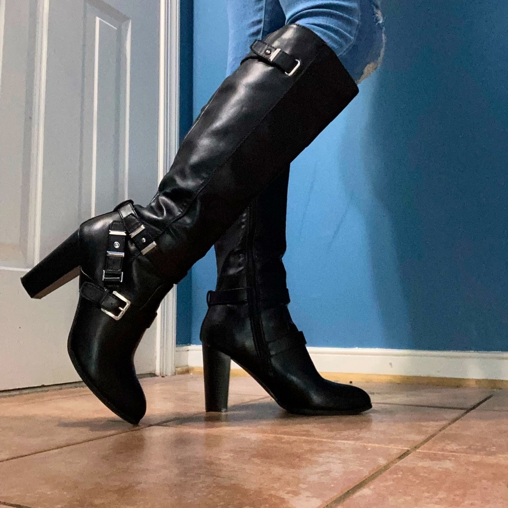 GUESS black heeled boots- Like new condition.